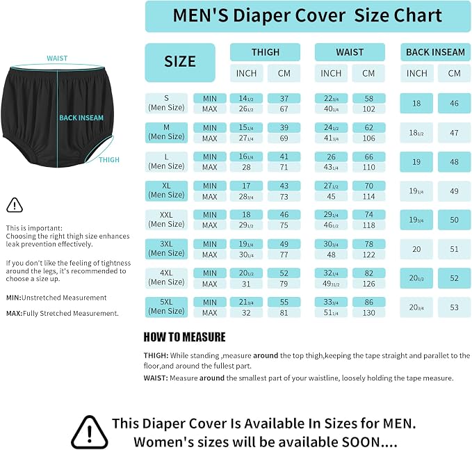 Adult Diaper Cover for Incontinence Noiseless Leak-Protection Underwear Plastic Pants Over Diapers Waterproof Rubber Pants (Black, L(Men Size))