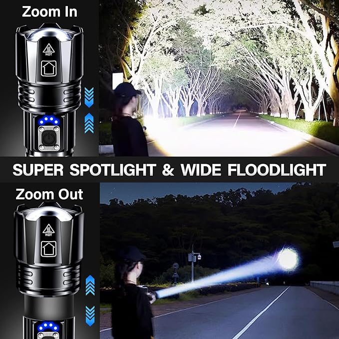 AKNEAR Rechargeable LED Flashlight High Lumens, Super Bright Flashlights with Zoomable & USB C Rechargeable & 5 Light Mode & Waterproof, Powerful Flash Light for Home, Hiking (Digital Display, 3 Pack)