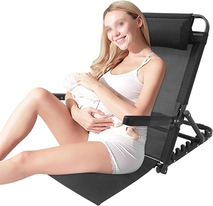 Adjustable Lifting Bed Backrest with Armrests 8-Position Adjustable, 330LBS Load Bed Back Support Chair for Reading Sleeping Watching TV, Portable Folding Floor for Elderly or Patients (Black)