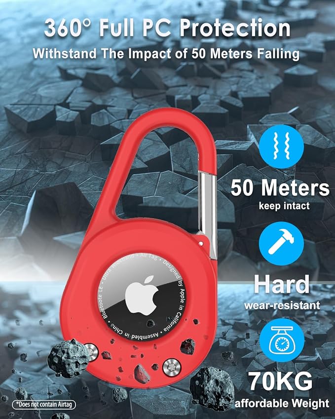 SCALLOP for AirTag (1st & 2nd Gen) Keychain with Carabiner,Thick Hard PC Air Tag Holder,IPX8 Waterproof,Secure Lock
