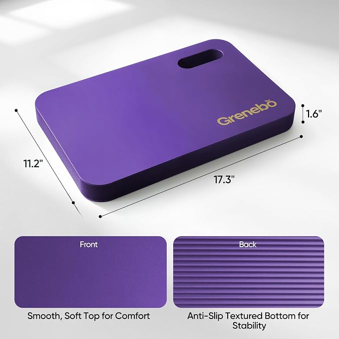 Grenebo 2-Pack Kneeling Pads, Extra Thick NBR, 17.3 x 11 x 1.6 in, Purple | Soft NBR Foam Cushion for gardening kneeling pad use, Knee pad support for Gardening, Baby Bathing, Exercise and Work