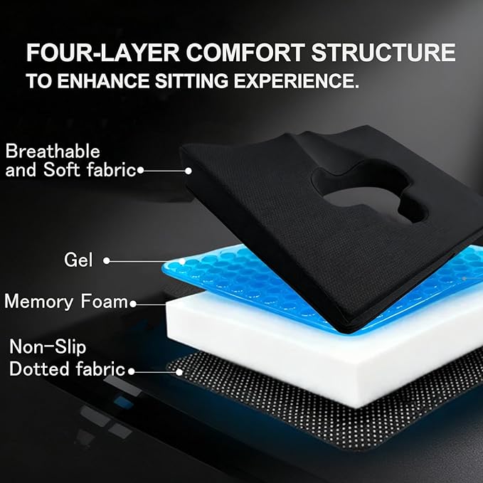 Gel Wheelchair Seat Cushion,Bed Sore Cushions for Butt,Office Chair Pressure Sore cushion,Memory Foam Pillow for bed,Pressure Ulcer Pain Relief,Relieve Sciatica,Coccyx,Washable Cover/Set Black