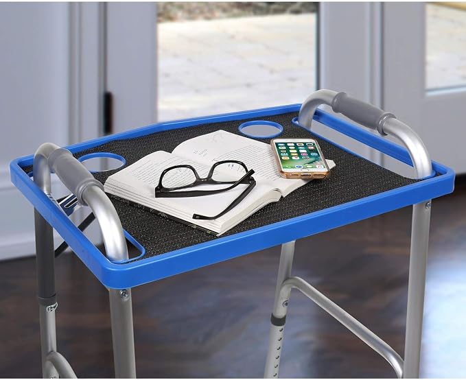 Support Plus Walker Tray Table - Mobility Table Tray for Walker, Non Slip Walker Tray Mat, Walker Accessories Mat, Cup Holder for Walker (21"x16") - Royal Blue