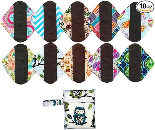 10PCS 8 Inch Reusable Washable Menstrual Pads Sanitary Pads Panty Liner