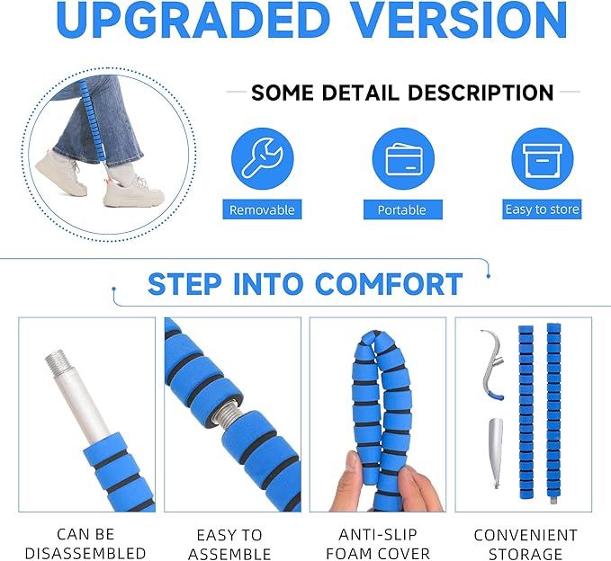 Fanwer Metal Long Shoe Horn with Dressing Stick - Shoe Horn Long Handle for Seniors, Disabled, Elderly | Adjustable Dressing Aid for Post-Surgery, Limited Mobility | Sock Remover & Shoe Helper Tool