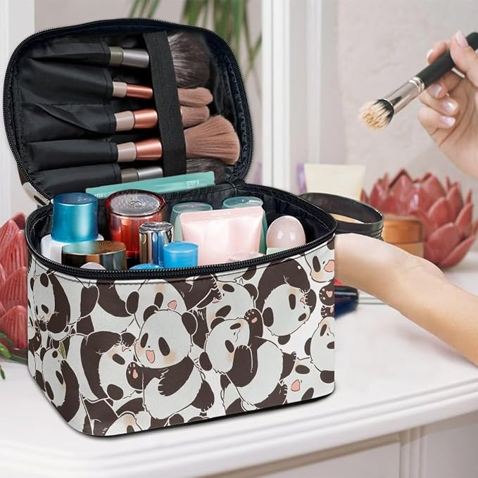 Cartoon Panda Bears Toiletry Bag Women Large Cosmetic Bag, Kawaii Panda Pattern Folding Bathroom Toiletry Cosmetic Organizer for Travel Essentials