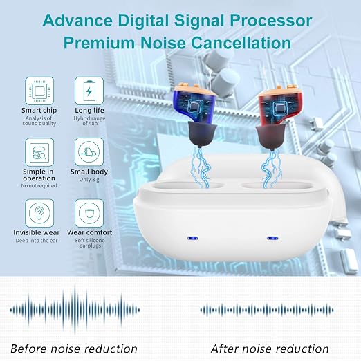 True Hearing Aids for Seniors Not Amplifier- Noise Cancelling, Rechargeable & Invisible with Magnetic Charging Box
