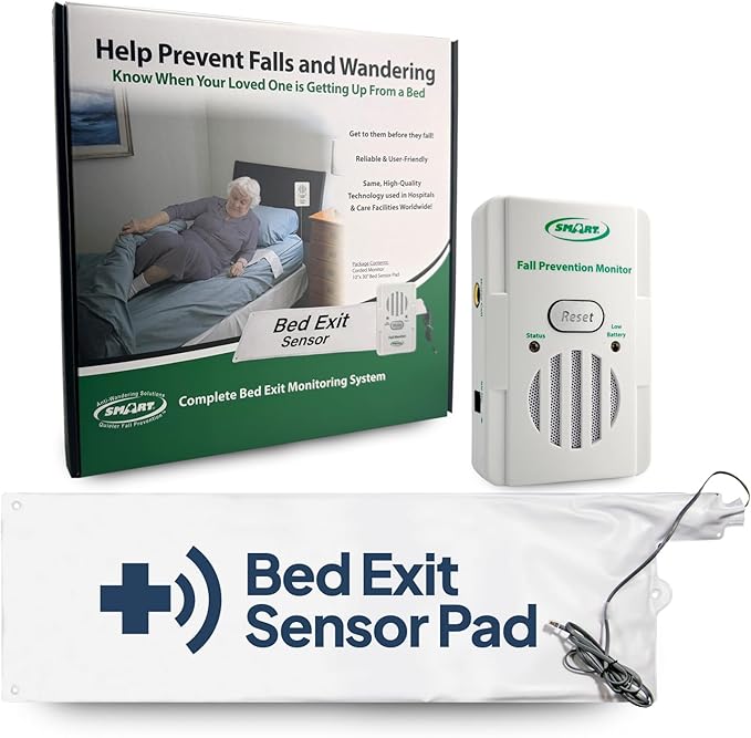 Smart Caregiver Bed Alarm for Elderly Adults – Fall Prevention System with 10"x30" Weight-Sensing Bed Pad – Automatically Alerts Caregiver When They Get Up