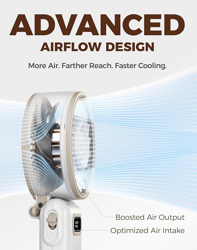 Diveblues Portable Turbo Fan, 100 Speed Handheld Fan with Strong Airflow, Foldable 4 in 1 Personal Fan for Neck, Desk & Travel, USB-C Rechargeable, Lightweight for Summer, Concerts & Outdoor Use