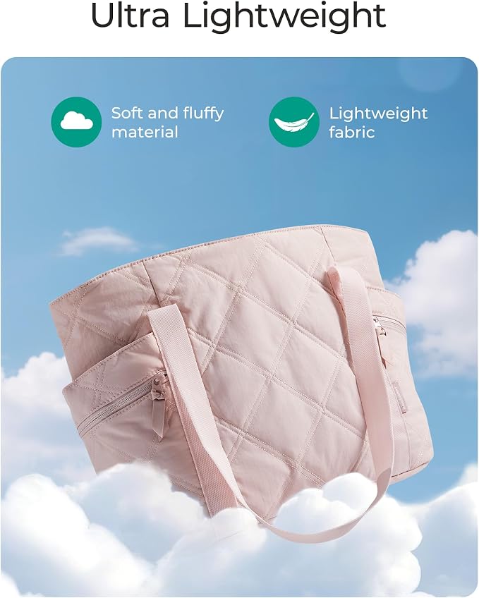 BAGSMART Crush Tote Bag for Women, 20L Puffer Work Tote with Zipper | Quilted Nurse Hospital Bag For Travel College Gym