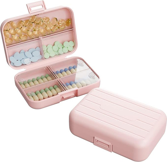Travel Pill Box, Double Layer 7-Compartments Large Pill Organizer, Portable Weekly Pill Case Container for Pocket, 7 Day Compact Medicine Holder for Vitamins, Fish Oils, Supplements Pink