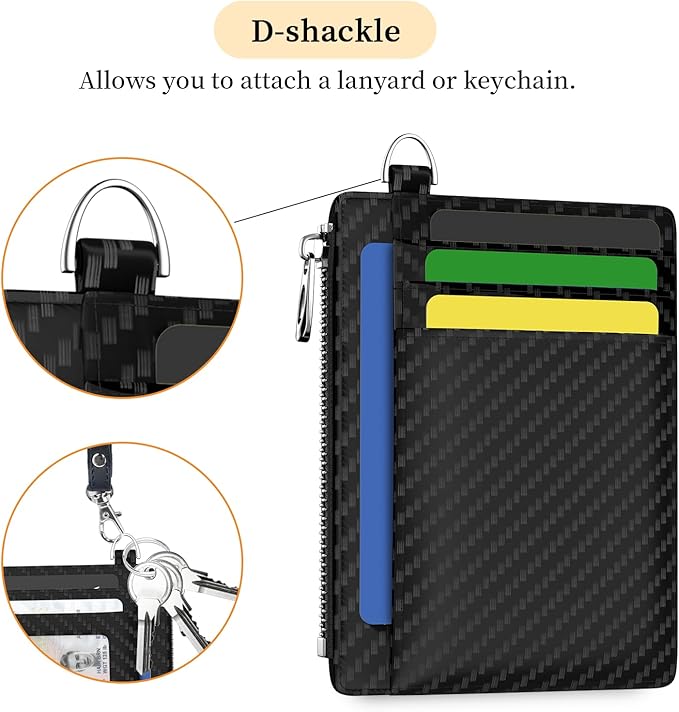 Hancynir Minimalist Black Slim Wallet Men Credit Card Holder Small RFID | Zipper Pocket Wallet, Thin Travel Coin Purse, Ladies Women Mens Gifts, Cute Card Case, 6 Card Slots, ID Window, PU Leather