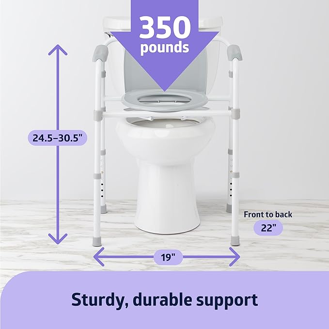 Medline 3-in-1 Steel Bedside Commode, Standard Seat, Sturdy Folding Frame, 7.5 QT. Bucket, 350 lb. Weight Capacity, Clip-on Seat, Easy Cleaning, Tool-Free Assembly, Gray