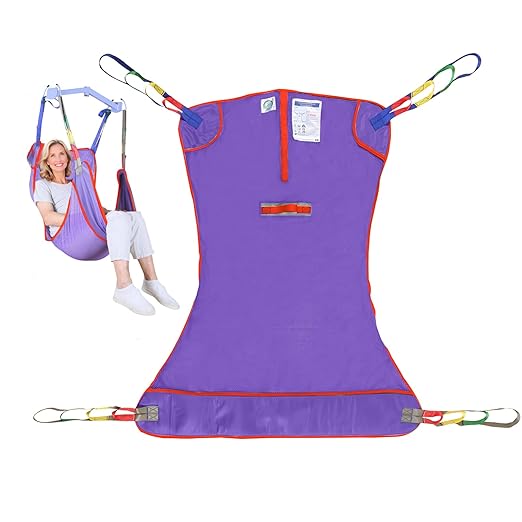 Full Body Patient Lift Sling for Bed, Shower, Chair Transfer- Ideal for Elderly, Senior, Disabled, Quick-Drying Mesh Fabric, Supports Up to 500lbs (Purple, Medium)