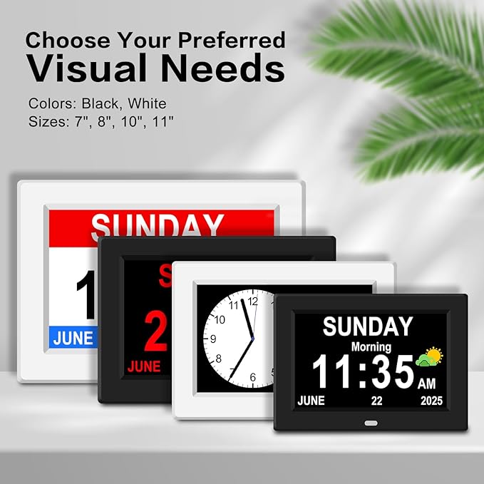 11'' Large Display Digital Alarm Clock for Seniors Date Day of Week Digital Calendar for Elderly Electric Digital Clocks 12 Alarms 4 Colors Desk Clocks Alzheimers Dementia Clock Auto DST/Dimmer