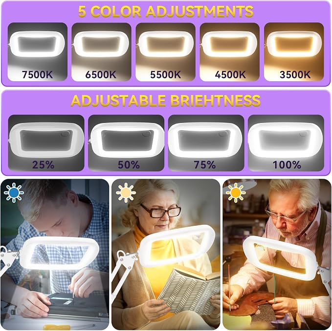 10X 30X Extra Large Magnifying Glass with Light and Stand 7-inch | 5 Color Modes Dimmable,Lighted Magnifier,Rectangle Hands-Free Magnifying Glass Desk Lamp for Reading Craft Close Work LB