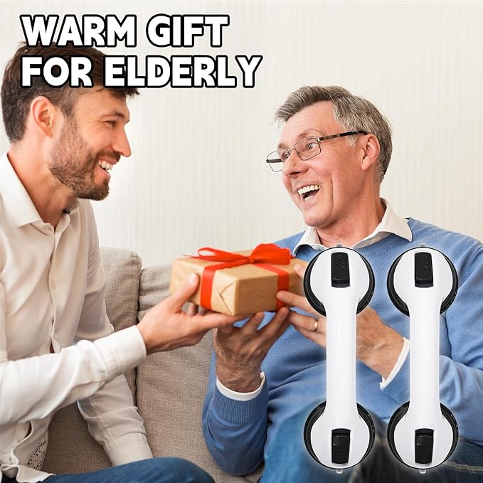 2-Pack Grab Bars for Bathtubs and Showers, 12 inch Shower Handle Suction Shower Bar, Safety Bars for Shower Chair, Bathroom Grab Bar for Senior，No Drilling Removable (Black, 12 inch)