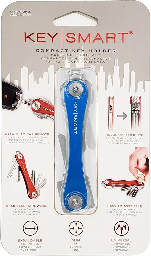 KeySmart Original Key Holder - Compact Key Organizer for Key Chain, Minimalist Clutter-Free EDC Keychains Key Ring, Blue, 8 Keys
