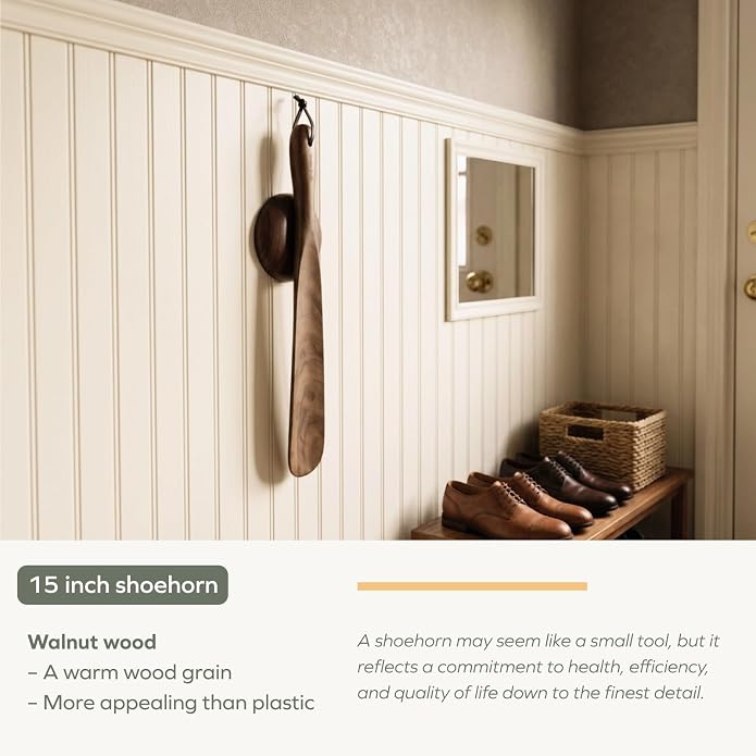 muso wood Shoe Horn 15" Long Handle for Seniors, Wooden Shoehorn for Men Women Kids Pregnancy