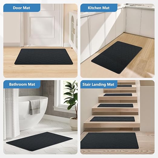 KOOTETA Stair Treads Non Slip Landing Rug for Wooden Steps Indoor, Peel and Stick Stair Treads Matching-Mat 20"X32" Landing Slip Resistant Stair Rugs for Kids and Dogs, Black