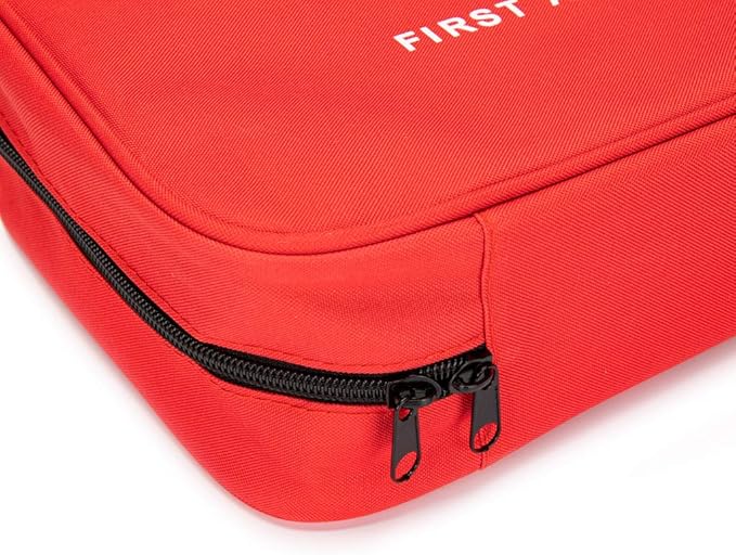 Jipemtra Red First Aid Bag Empty Travel Rescue Pouch First Responder Storage Medicine Emergency Bag for Car Home Office Kitchen Sport Outdoors (Red with Zippered Mesh Bags)