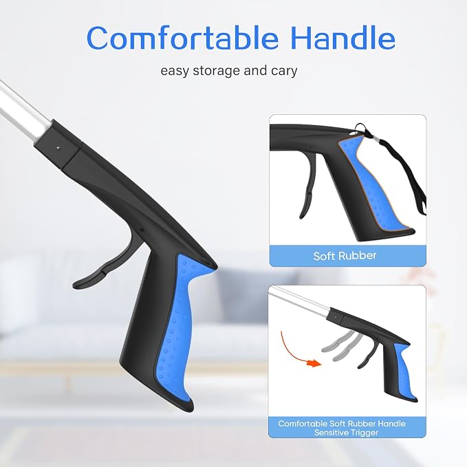 59 INCH Extra Long Grabber Reacher Tool，Trash Picker Pick Up Stick with Strong Grip Magnetic，360°Rotating Anti-Slip Jaw 4" Wide Claw Opening,Hand Grabber (BlueSilver, 59 Inch)
