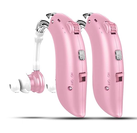 DELLONA High-Performance Hearing Aids for Seniors, OTC Rechargeable Hearing Aid for People with Severe Hearing Loss with Intelligent Noise Reduction (Pair), 4 Modes - Comfortable Hearing Aid devices for elderly, Over The Counter Hearing Aids (Pink)