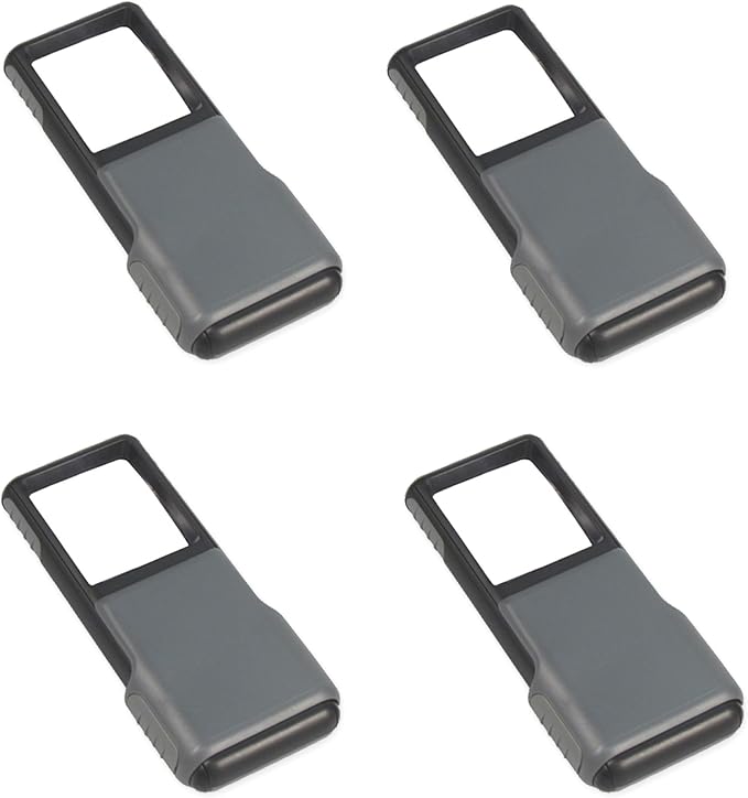 Carson 5x MiniBrite LED Lighted Slide-Out Aspheric Magnifier with Protective Sleeve - Set of 4 (PO-55MU),Gray