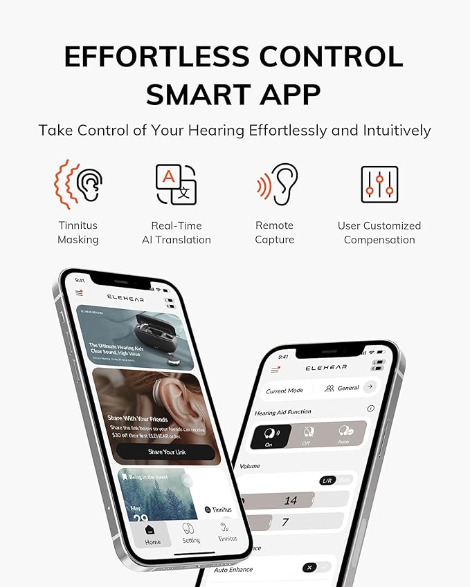 ELEHEAR-Beyond Hearing Aids, OTC Hearing Aids for Seniors and Adults with AI Powered Speech Enhancement and Tinnitus Masking, Superior Sound Quality, Bluetooth Enabled & App Control, Upgraded Receiver