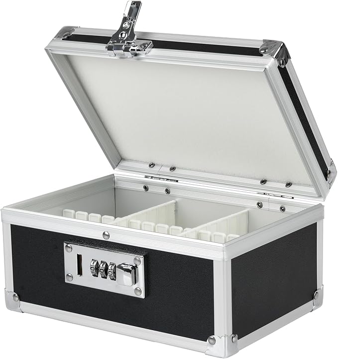 Medication Lock Box Aluminium Alloy Combination Lock for Home and Travel Medicine Lock Box,First Aid Safe Medication Storage Box,7.66''x 5.12''x 4.13'' (Black)