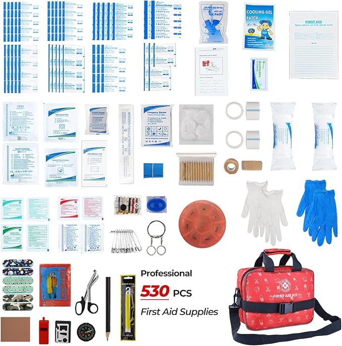 All-in-One Premium 530 Piece Emergency First Aid Kit, Large Medical Kit for Home, Car, Camping, Travel, Hiking, Sports & Outdoor