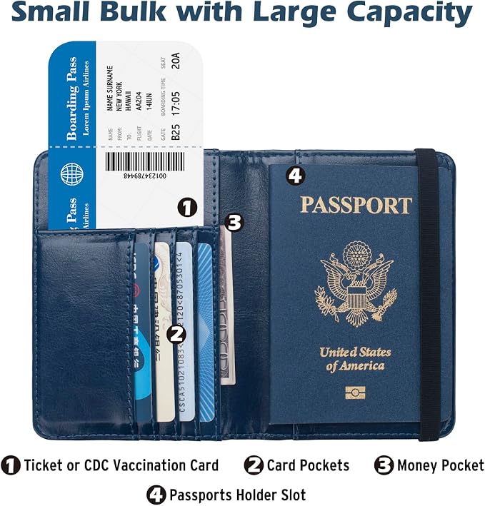 Coowayze Passport Holder for Men Women RFID Blocking US Passport Cover Case, Waterproof Leather Passport Book Protector with Vaccine Card Slot Travel Document Organizer