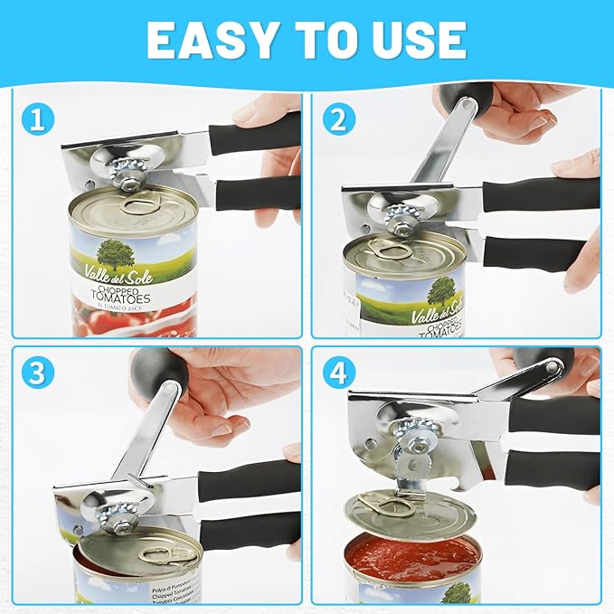 Manual Heavy Duty Crank Commercial Can Opener Cozy Long Handles | Razor Sharp Stainless Steel Cutting Wheel,Effortlessly Open Big Can,for Seniors, Arthritis, Restaurants,Home Kitchens