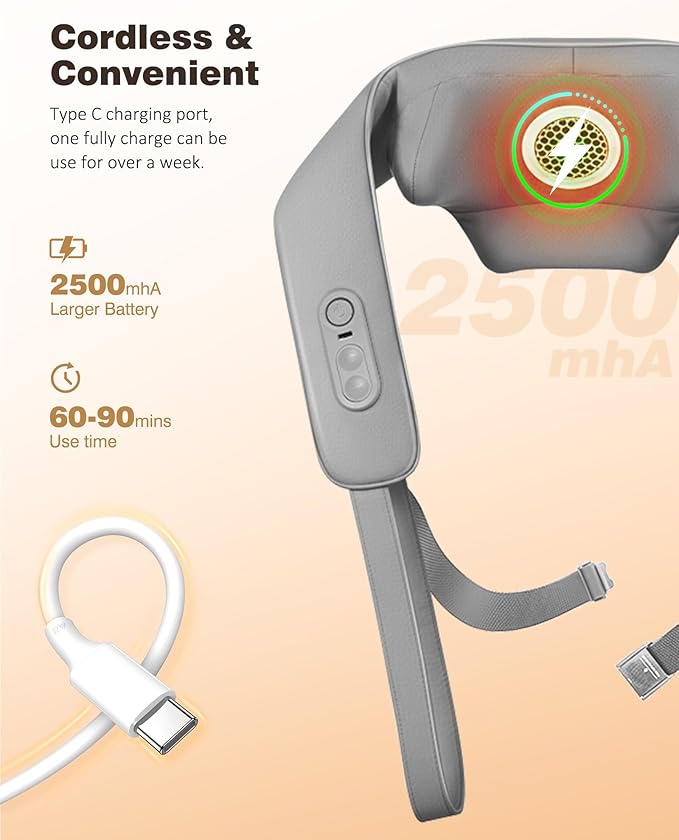 Neck and Shoulder Massager with Heat, Cordless Back and Neck Massager, Upgraded Graphene Heating, 4D Shiatsu Deep Kneading Massage for Shoulder, Back Pain Relief, Gifts for Dad Mom Friend (Gray)