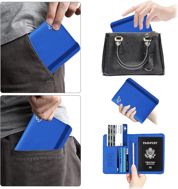 WALNEW Passport Holder for Travel, RFID Passport Cover Wallet for Women Men, PU Leather Passport Book Card Holder Case with Pen, Travelling Essentials for Flying | PU Leather Passport Cover Case with Pen Holder, Travel Must Haves Accessories, Passport ...