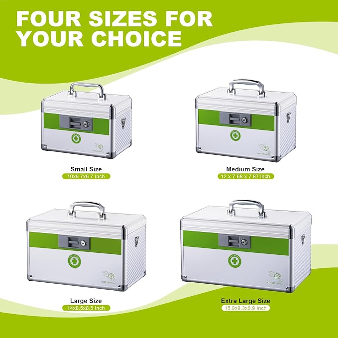 Medicine box with lock 10 x6.7x 6.7 inches [ Small] | Medication Lock box ，First Aid Key Safe Box with Lock, Medical Box Organizer