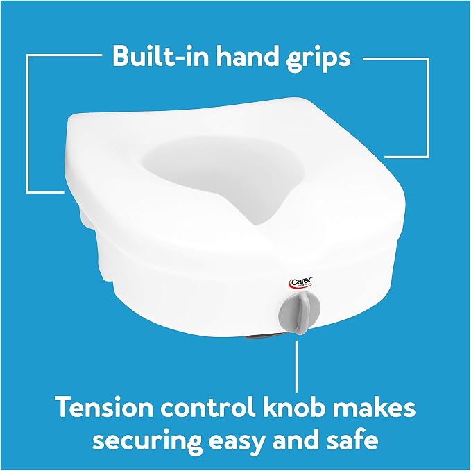 Carex E-Z Lock Raised Toilet Seat, Elongated Toilet Seat Riser, Adds 5 Inches of Height, 300 lbs Capacity, Elevating and Raising Seat for Elderly and Handicap, Universal, Slip-Resistant, White