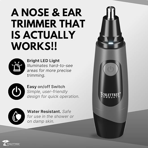 ToiletTree Products Water Resistant Nose and Ear Hair Trimmer with LED Light | Water-resistant grooming trimmer with LED light for nose and ear hair removal, precision detailing, and easy cleanup.