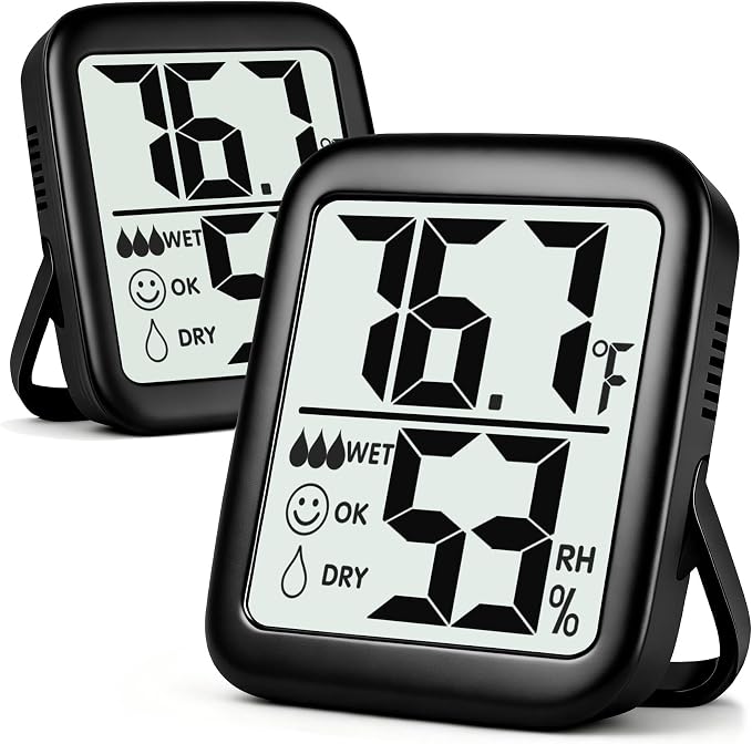 2 Pack Room Thermometer Indoor Hygrometer | Monitor Temperature & Humidity, Accurate, Fast Read, Easy To View, Magnetic/Kickstand/Hanging, ℉/℃, w/ Battery, Compact