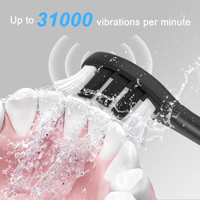 Sonic Electric Toothbrush for Adults,Rechargeable 240 Days Battery Life with 2500mAH Large Capacity, 8 Pack Quality Brushheads,3 Classic Brushing Modes,2 Min Smart Timer Battery Toothbrush,Black