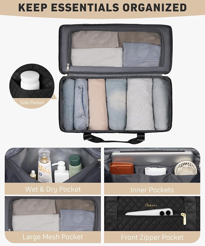 Travel Bags for Women Wide Open Large weekender Duffle Bag with Shoe Compartment Overnight Hospital Bag For Women Labor Delivery Carry on Bag Personal Item Travel Bag with Wet Pocket 3 Pcs Set