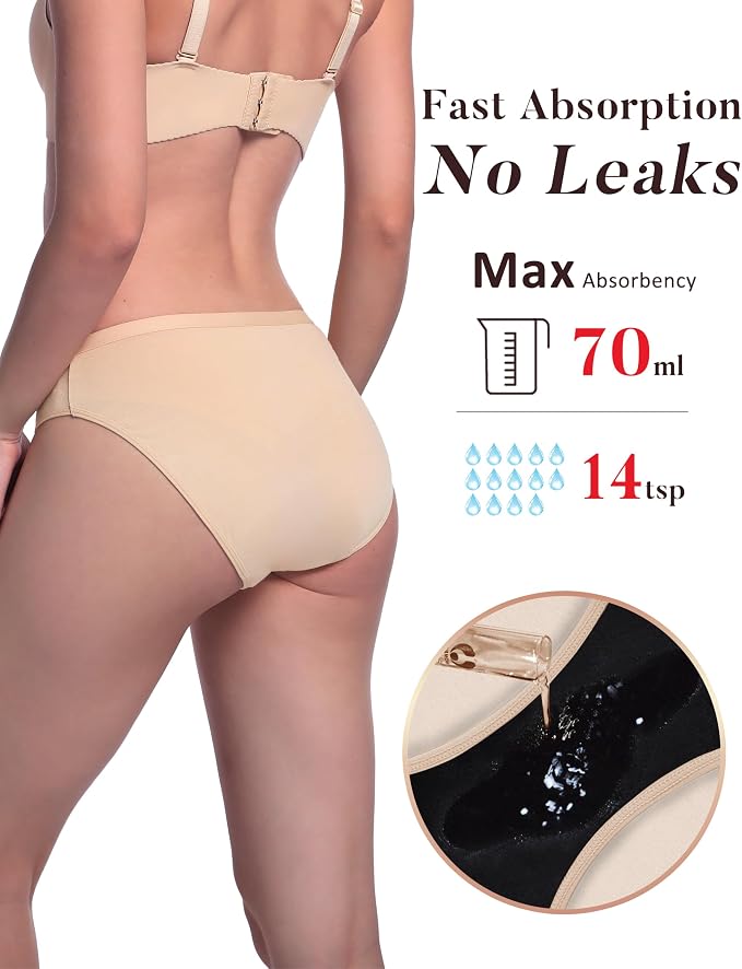 AIRCUTE Washable Leak Proof Incontinence Underwear for Women Absorbency Bladder Control Briefs 70ML,3 Pack (3XL,3 Beige)