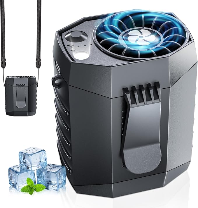JKBOOM Portable Waist Fan, 9200RPM High Speed Wearable Fan, Mini Rechargeable Personal Fan for Jobsite & Outdoor, 25H Runtime, 25dB Quiet, Belt Fan with LED Flashlight for Men, Black