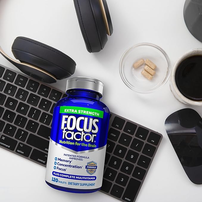 Focus Factor Adults Extra Strength, 120 Count - Brain Supplement for Memory, Concentration and Focus - Complete Multivitamin with DMAE, Vitamin D, DHA - Trusted Health Vitamins (Pack of 3)