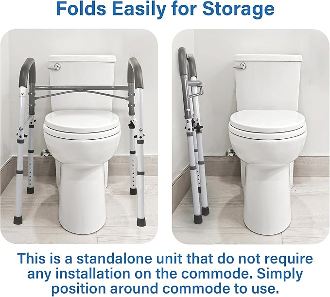 Vaunn Medical Deluxe Adjustable and Foldable Toilet Safety Frame, Bathroom Handrail Assist Grab Bar Handle