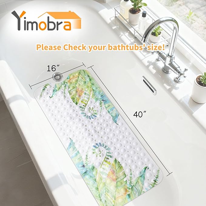 Yimobra Non Slip Bathtub Mat 40 x 16 Inch, Extra Long Shower Mat with Drain Holes, Machine Washable Baby Bath Mats, Strong Suction Cups for Bathroom Floor, Banana