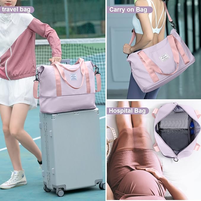 Travel Duffel Bag, Sports Tote Gym Bag, Shoulder Weekender Overnight Bag for Women