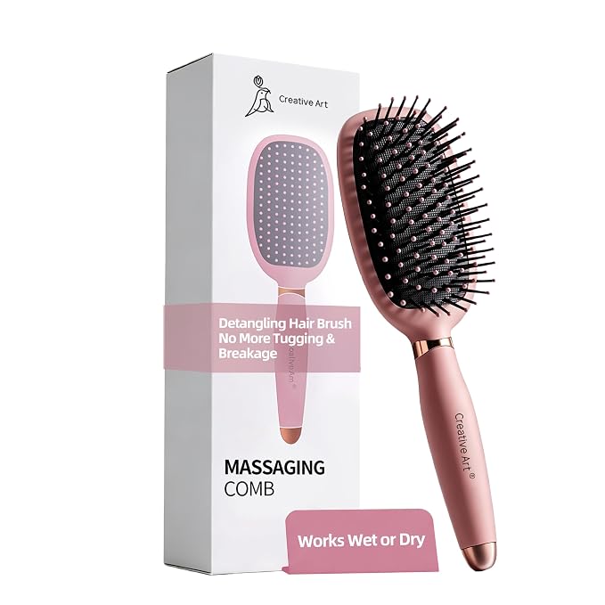 Detangling Hair Brush, Tangle-Free Detangler with Cushion Soft Bristles | Reduces Hair Breakage, Anti-Frizz & Boosts Shine, Works Straight/Curly/Thick/Fine Hair, Wet & Dry for Women & Men, Pink