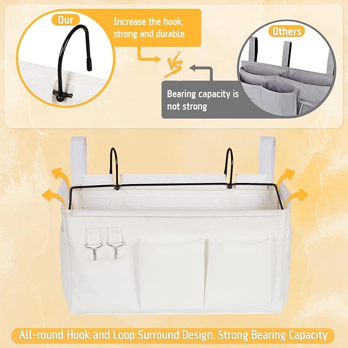 Lilithye Bedside Caddy, Bedside Storage Bag Hanging Organizer for Bunk Bed | Bed Caddy with Fixed Straps and Water Bottle Holder for Home, College Dorm, Bunk Bed, Hospital Bed and Crib Bed Rails