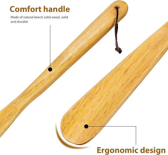 Healifty 2 Pcs Wooden Shoe Horn Set, 15.7" Long and 6.2" Short | Includes Long Handled and Short Wood Shoehorns for Seniors Men Women Elderly to Dress Shoes, Boots, Travel Bags and Daily Use